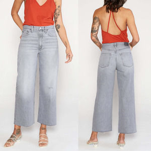 NWT Etica Devon Wide Leg Jeans Faded Black Gray Raw Hem Womens Sz 28